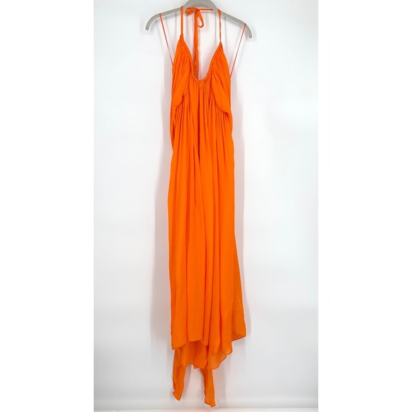 Cult Gaia Sloane Orange Halter Maxi‎ Dress Sz Large Open Back Resort Beach - Picture 3 of 13